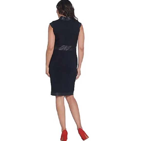 Lisa Rinna Collection Ponte Little Black Dress with Faux Leather Trim Size 8 - Picture 2 of 9